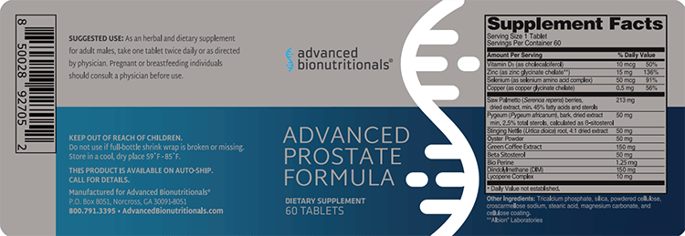Advanced Prostate Formula Supplement Facts
